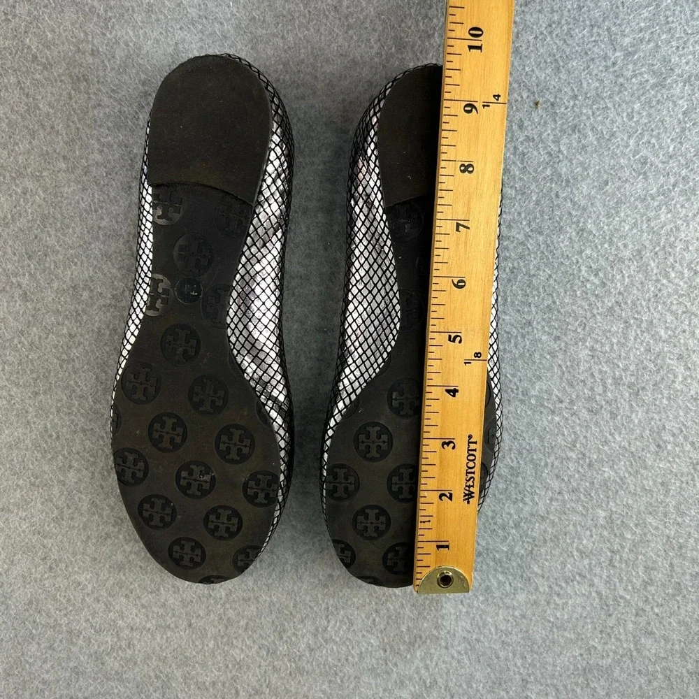 Tory Burch Platinum Silver Embossed Reva Leather Flats Slip On Shoes Size 7.5 M